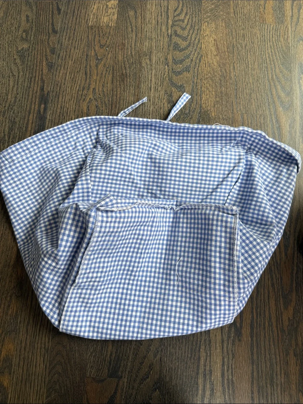 Pottery Barn Kids Woven Rattan Basket with Blue Gingham Liner